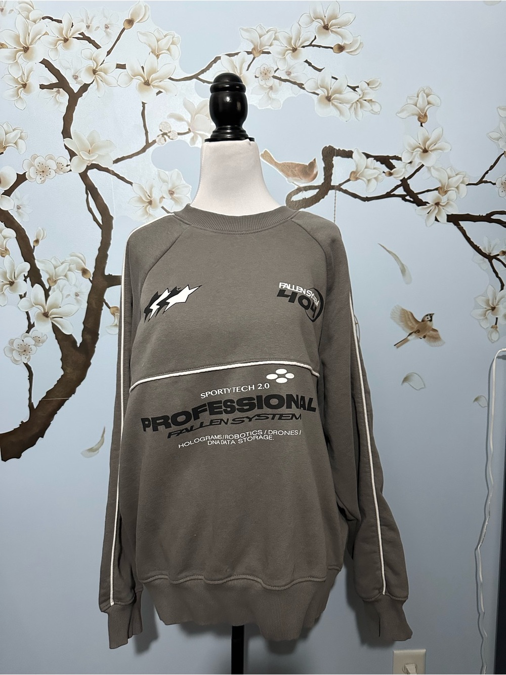 Bershka Gray Crewneck Graphic Sweatshirt
